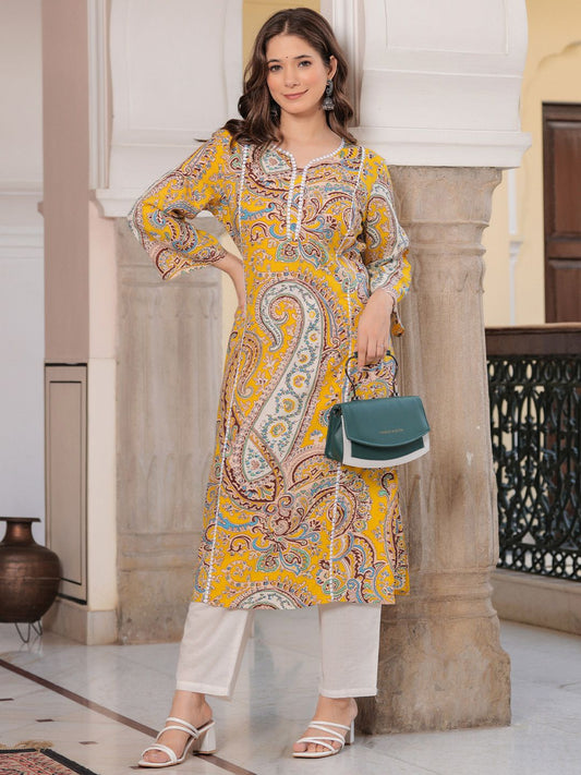 EKRIA Bright Yellow Paisley Kurta Set