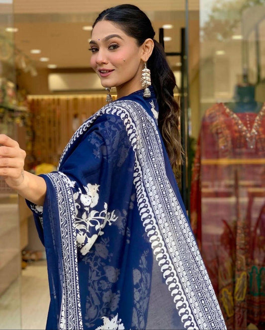 EKRIA Royal Indigo Floral Anarkali Set