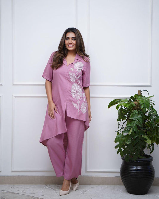 EKRIA Rosé Bloom Embroidered Kurta Set