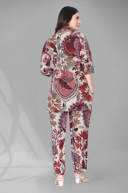 EKRIA Maroon Botanical Cotton Co-ord Suit Set