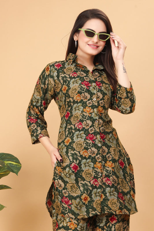 EKRIA Olive Garden Cotton Printed Co-ord Set