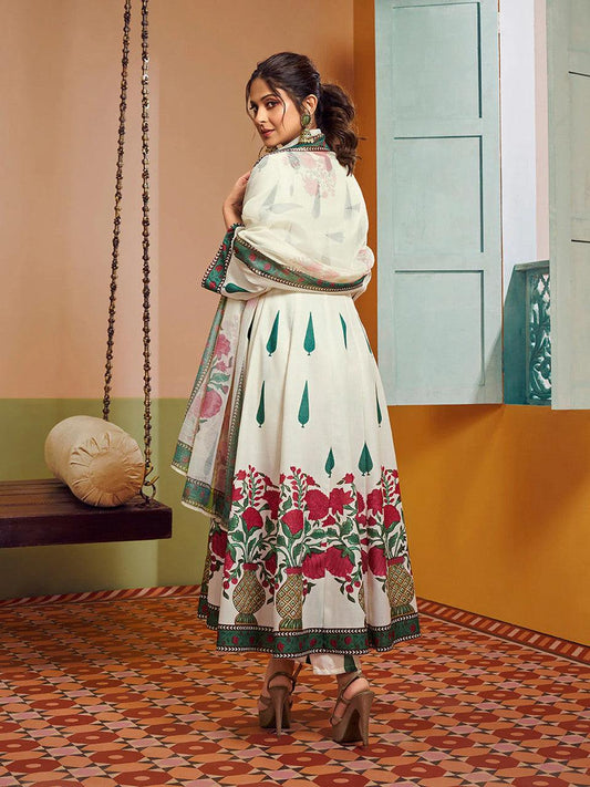 EKRIA Cream Floral Anarkali Suit Set