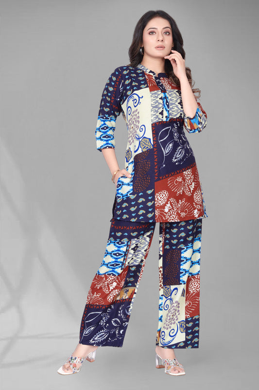 EKRIA Indigo Patch Print Cotton Co-ord Suit Set