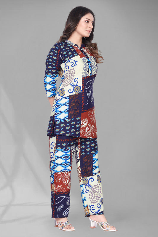 EKRIA Indigo Patch Print Cotton Co-ord Suit Set