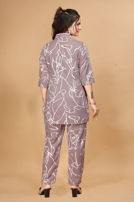 EKRIA Mauve Abstract Cotton Co-Ord Set