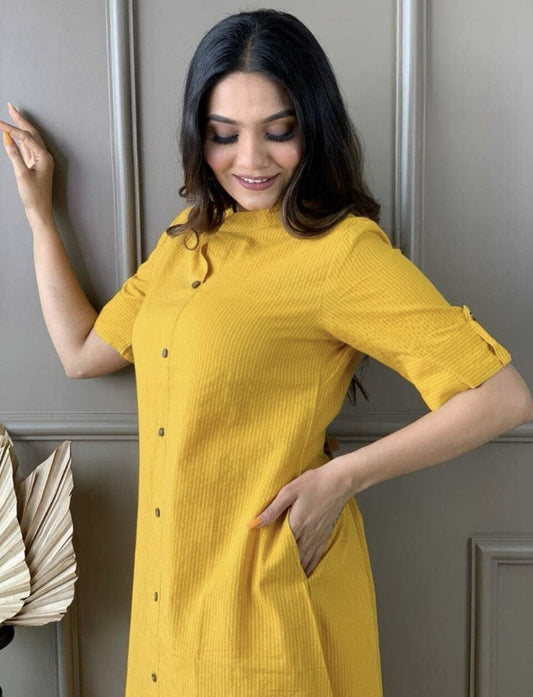EKRIA Mustard Solid Cotton Co-Ord Set