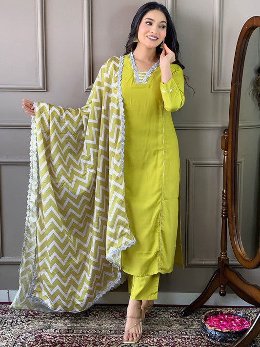 EKRIA Lime Yellow Chevron Cotton Suit Set