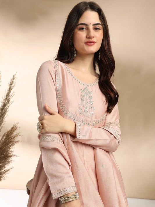 EKRIA Blush Pink Embroidered Kurta Set with Dupatta
