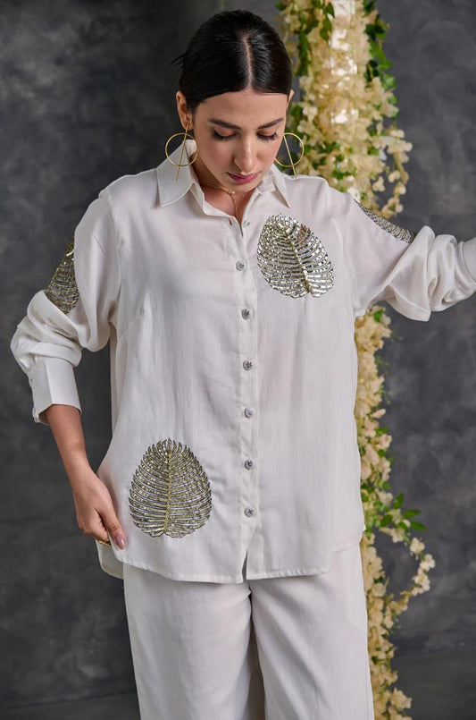 EKRIA Ivory Sequin Leaf Co-ord Set